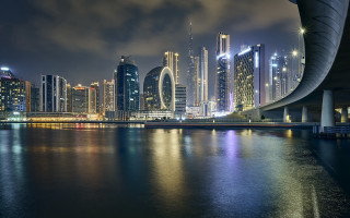 City skyline bridge night water - a bridge and a body of water free wallpaper