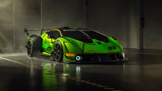 Green sports car foggy garage - a green sports car free wallpaper