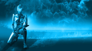 Ai mitsu robot blue background - a robot free wallpaper
