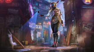 Futuristic city woman cat dog - a futuristic city free wallpaper