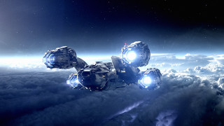 Space station floating above clouds - star citizen halo free wallpaper
