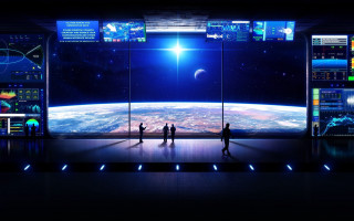 Couple standing window earth moon - a couple of people free wallpaper for desktop