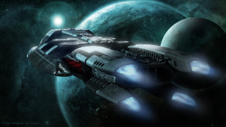Spaceship planet sky light floating - redshift free wallpaper