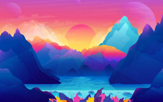 Mountain lake sunset pink sky - sunrise time free wallpaper