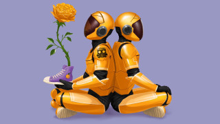 Yellow robot flowers sneakers botanical - beeple free wallpaper