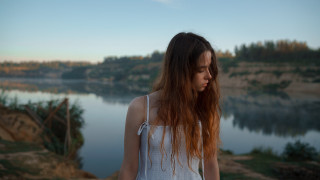 Woman lake sunset forest portrait - sunset free wallpaper