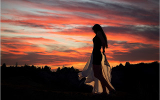 Woman dress sunset long hair - a long dress free wallpaper