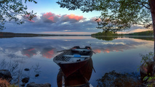 Lake sunset dock pink cloud - the shore of a lake free wallpaper