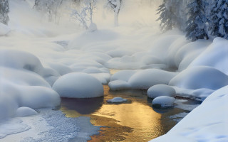 Snowy forest stream mountains magic - forest free wallpaper