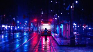 Night street cyberpunk umbrella city - alena aenami free wallpaper