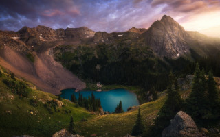Mountain lake sunset clouds nature - sunrise free wallpaper
