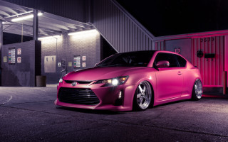 Pink car night building red - andrew bell free wallpaper