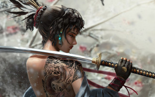 Woman sword tattoo cyberpunk fantasy - cyberpunk art free wallpaper