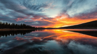 Lake sunset clouds trees dusk - a sunset in the background free wallpaper