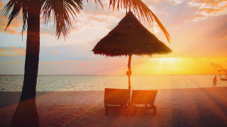 Beach chair umbrella sunset person - sunrise time free wallpaper