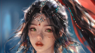 Woman butterfly headdress red scarf - a red scarf free wallpaper