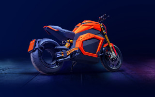 Motorcycle dark room blue background - panfuturism free wallpaper