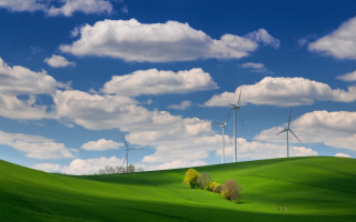 Green field wind turbines clouds - cloud above free wallpaper