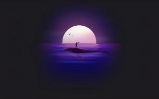 Whale swimming night person back - a whale free wallpaper