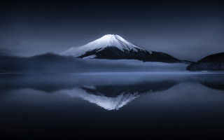 Mountain reflection lake night fog - a still lake free wallpaper