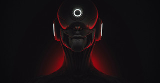 Man red helmet headphones cyberpunk - cyberpunk art free wallpaper