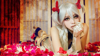 White hair horns flower gothic - cosplay free wallpaper
