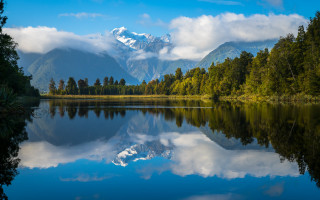 Lake mountains trees sky clouds 14 - mountain and trees free wallpaper