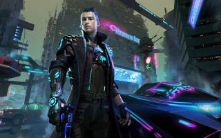 Futuristic man neon city car - a futuristic city free wallpaper
