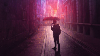 Rainy night umbrella cityscape surreal - elsa bleda free wallpaper