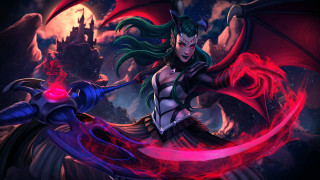 Demon woman sword castle night - a castle free wallpaper