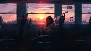 Woman sitting train sunset long - alena aenami free wallpaper