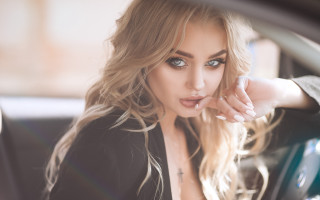 Blonde woman blue eyes car - drew tucker free wallpaper