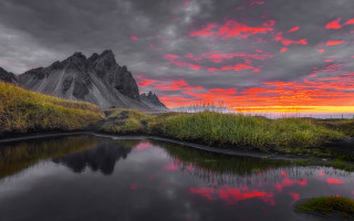 Mountain lake sunset clouds mystical 2 - a lake in the foreground and a sunset in the background free wallpaper
