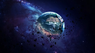 Space planet starcluster blue purple - a planet and a star cluster in the background free wallpaper