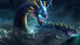 Dragon lightning ocean wave foreboding - dragon art free wallpaper