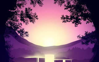 Purple sunset bridge trees gradient - a bridge and trees free wallpaper