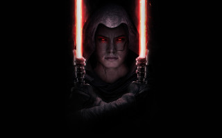 Woman lightsabers glowing red eyes - a red light behind her free wallpaper