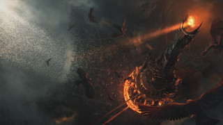 Fire bird over forest tower - cedric peyravernay free wallpaper