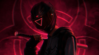 Man hoodie baseballbat cyberpunk glowing - sots art free wallpaper