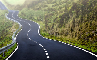 Curved road mountain white line - road free wallpaper