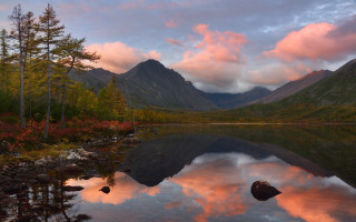 Lake mountains trees pink sky - arkhip kuindzhi free wallpaper