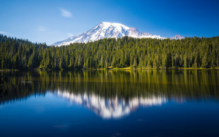 Mountain reflection lake trees forest 4 - tree and a forest free wallpaper
