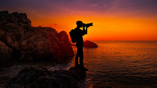 Person camera sunset mountain ocean - bernd fasching free wallpaper for desktop