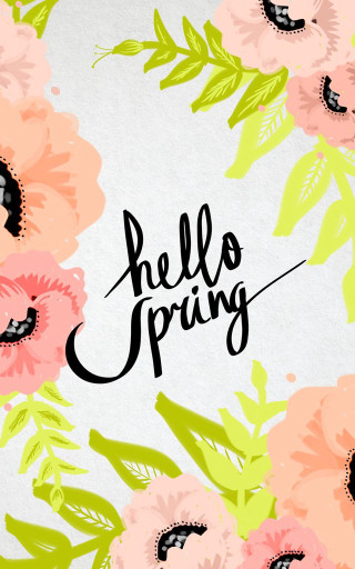 Hello spring wallpaper pink flowers - international typographic style free wallpaper