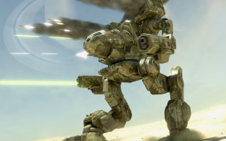 Futuristic robot running desert jet - mecha free wallpaper