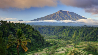 Mountain forest ricefields cloudy sky - beautiful landscape free wallpaper for desktop