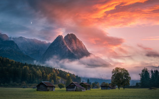 Mountain range cabins pink sky - caspar wolf free wallpaper