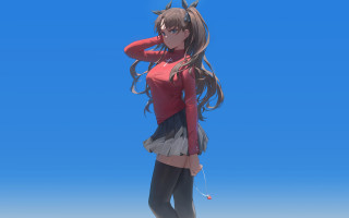 Tohsaka rin beach wind red - fullbody free wallpaper