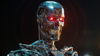 Cyberpunk robot red eyes gun - a robot free wallpaper