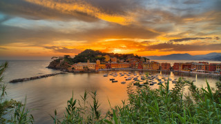 Sunset small town island boats - a small island free wallpaper